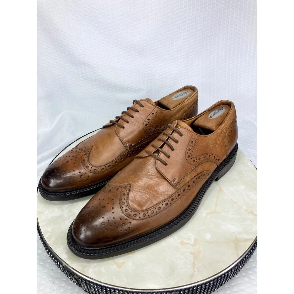 1901 Manchester Wingtip Derby Shoes Mens 12 Tan Leather Brogue Lug Sole Preppy